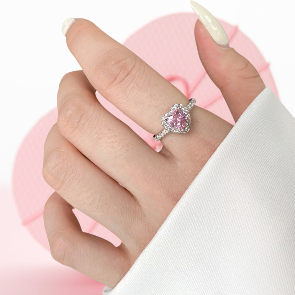 925 Sterling Silver, Dainty Pink Heart Silver Ring, Adjustable | Rings for  Women & Gifting